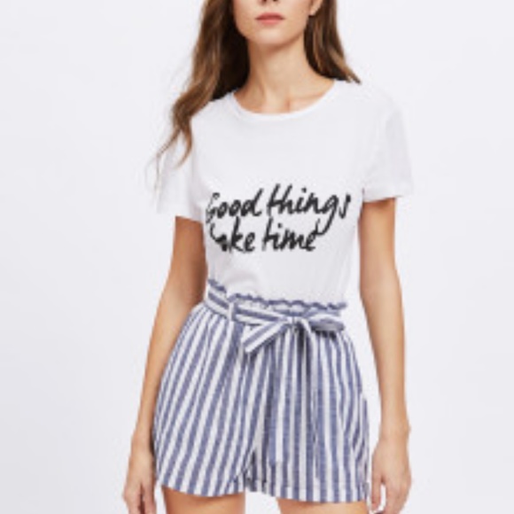 NEW Preppy Striped Navy Blue + White Shorts - Picture 3 of 4